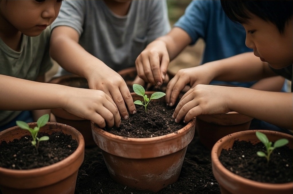 함께 식물 돌보는 손길