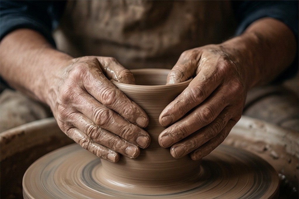 흙을 만지는 숙련된 손