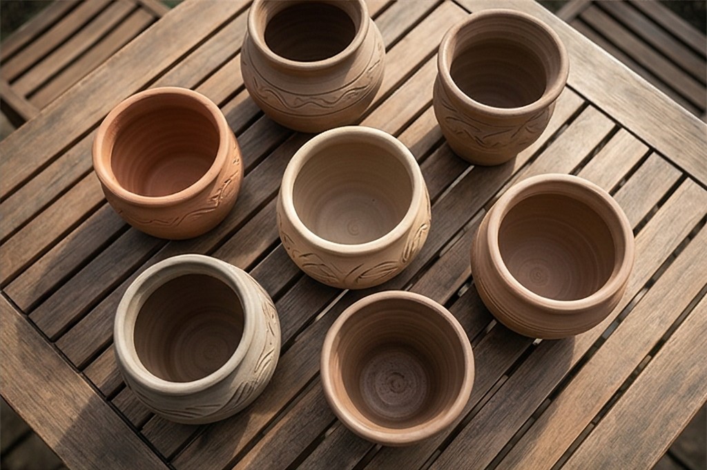 다양한 빈 토기 화분