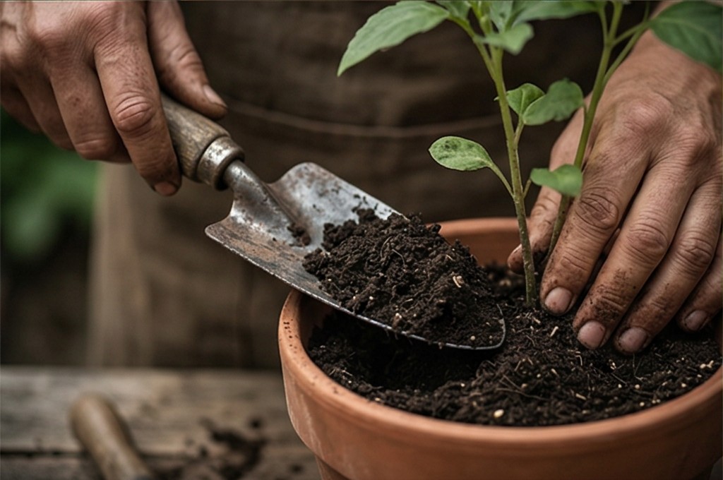 화분에 흙 채우기