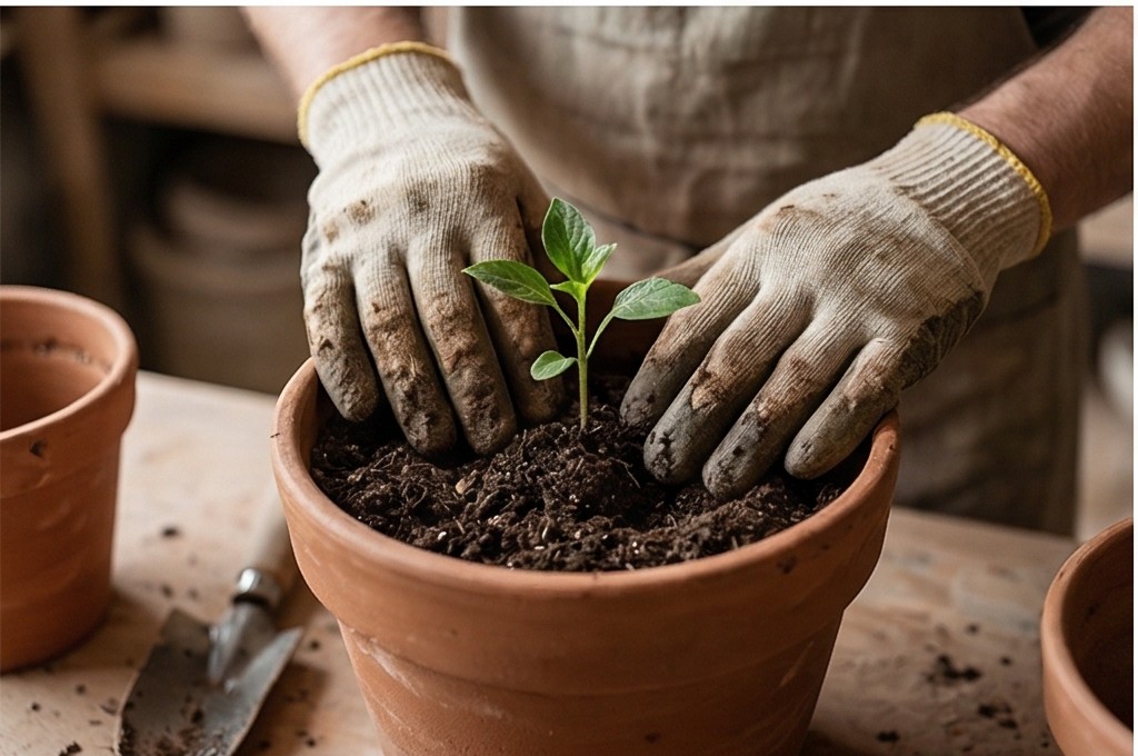 새싹 보호하는 손길