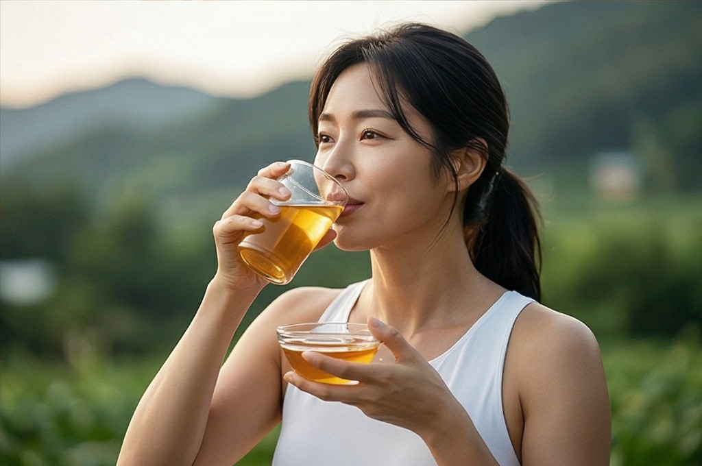 꿀차 마시는 건강한 모델