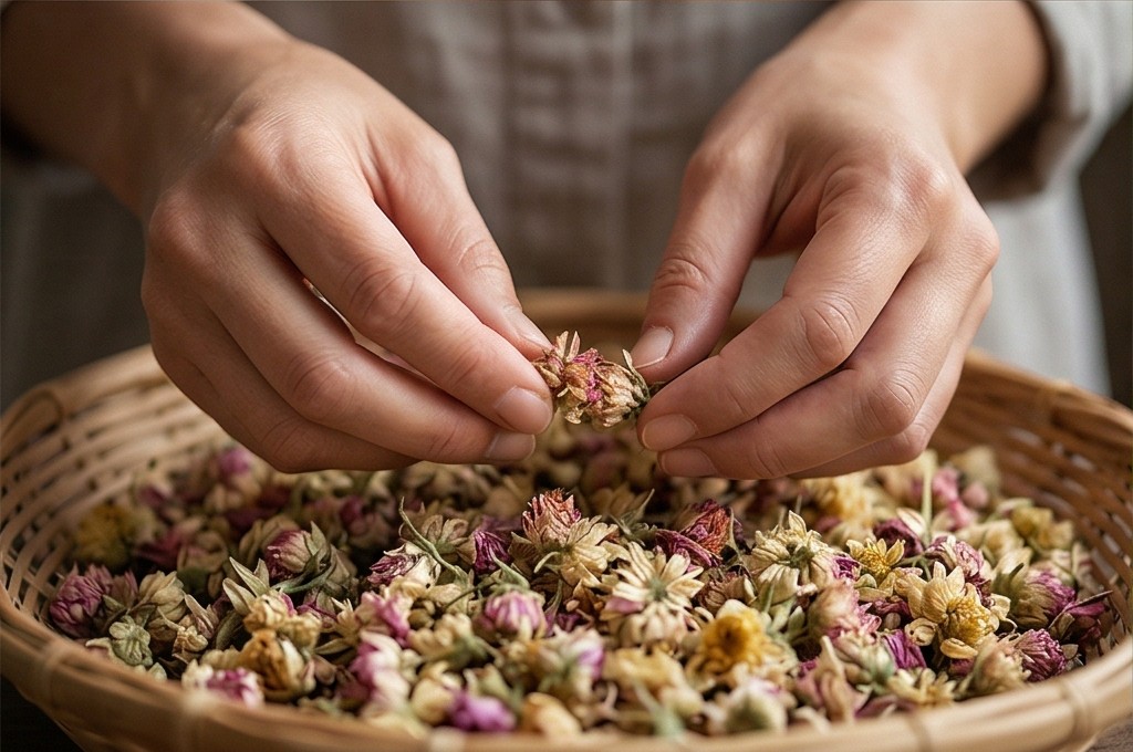 꽃을 선별하는 장인의 손길