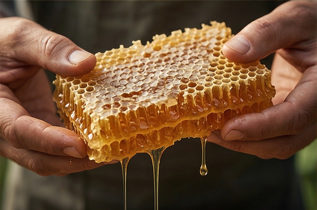 갓 채취한 신선한 벌집 꿀