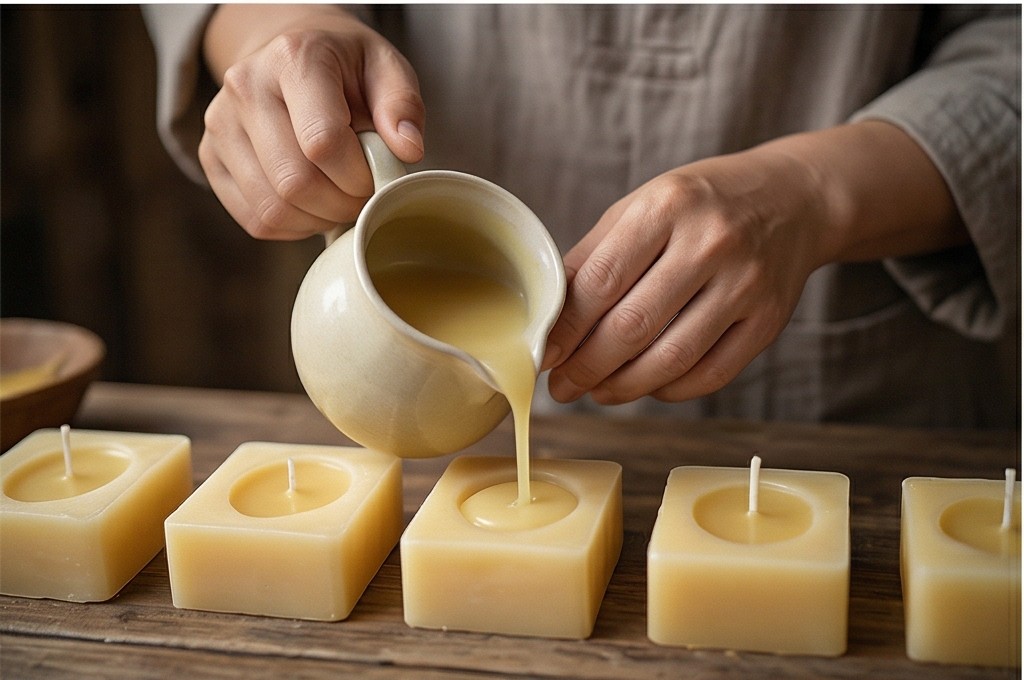 밀랍초를 만드는 섬세한 손길