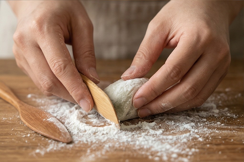 장인의 모시떡 반죽 손길