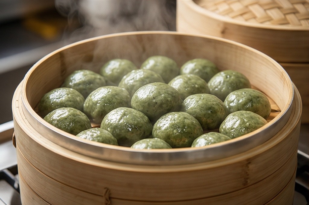 갓 쪄낸 따뜻한 모시떡