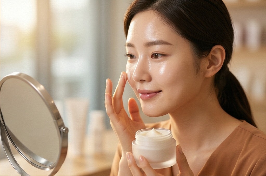 여신콜라겐크림 바르는 모습