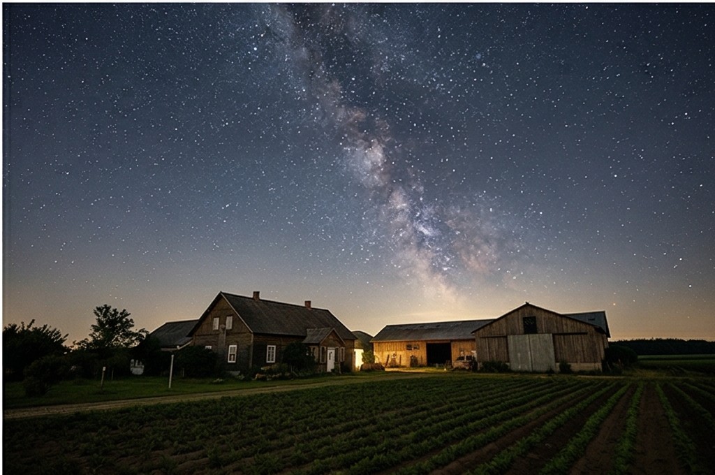 별빛 가득한 농가 밤하늘