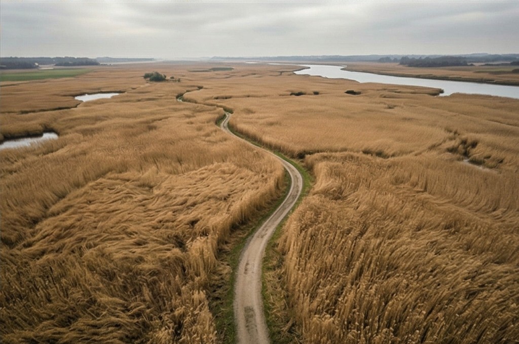 서정적인 갈대 평원 길