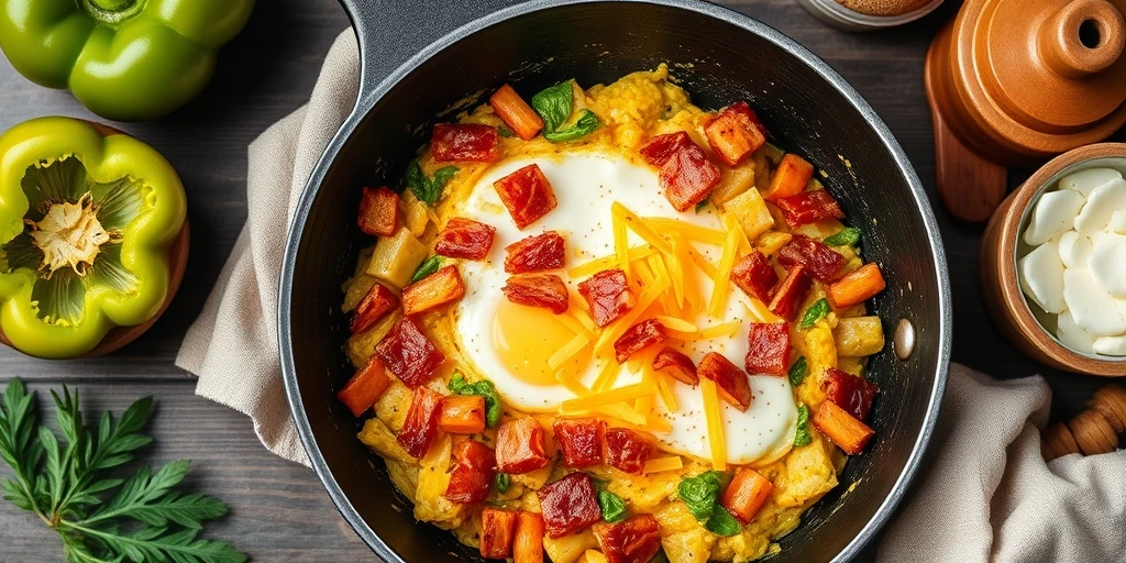 Desayuno Keto con Tocineta y Pimientos