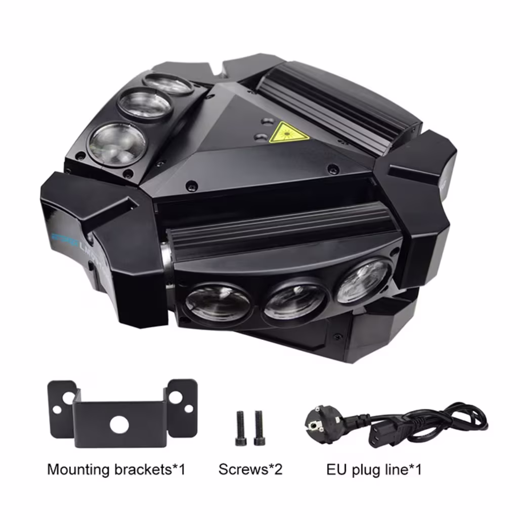 Afrilights S-520 Spider Light with Laser AFRILIGHTS Grid sweeps, Laser animations, RGBW color blending Red and Green Multi-Pattern Laser Module main view audio equipment Kenya