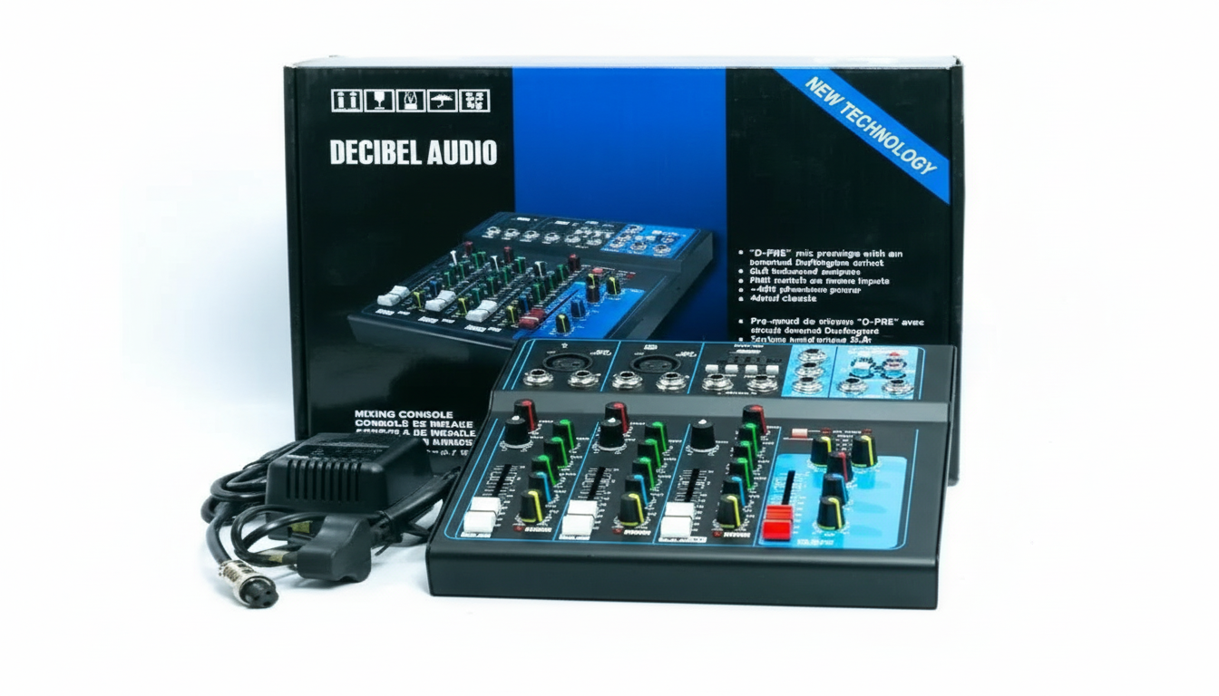 Decibel Audio F4 Desktop Mixer DECIBEL Integrated Bluetooth Connectivity USB Bus Powered or 5V DC Adapter main view audio equipment Kenya