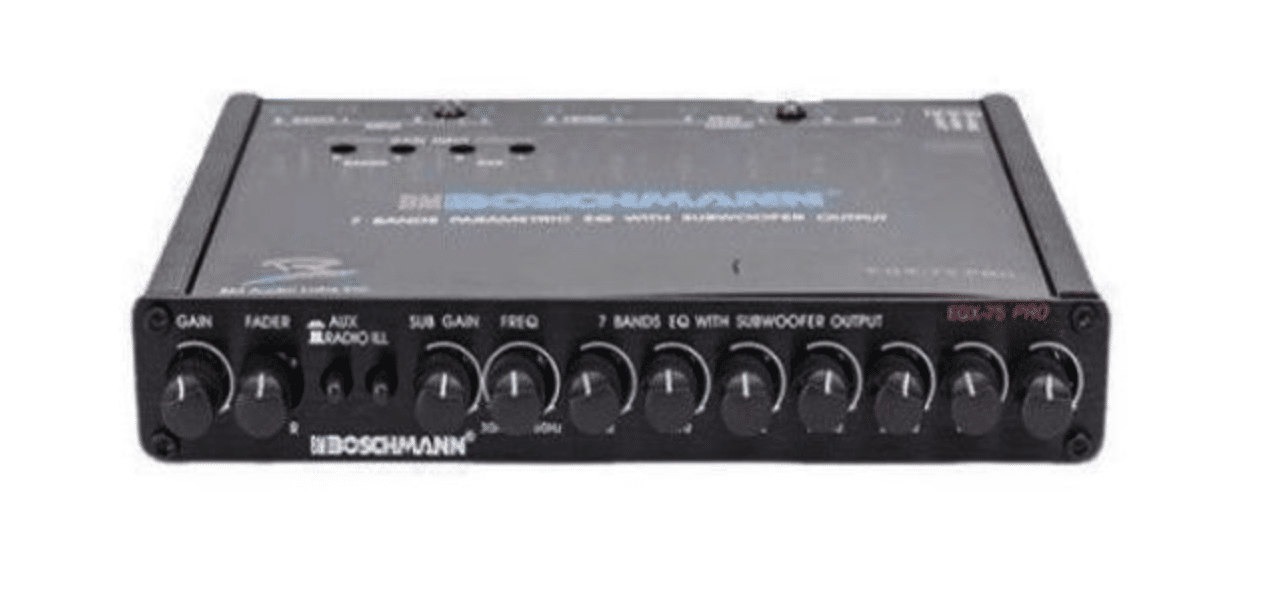 Boschmann EQX-75 Pro Car Audio Equalizer BOSCHMANN 1/2-DIN size, black metallic 7-band parametric preamp equalizer main view audio equipment Kenya