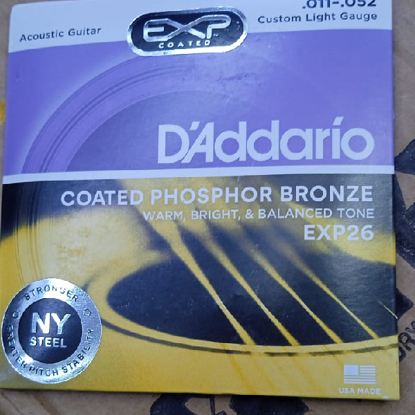 D'Addario EXP26 Coated Phosphor Bronze Acoustic Guitar Strings, Custom Light (11-52) - Image 1