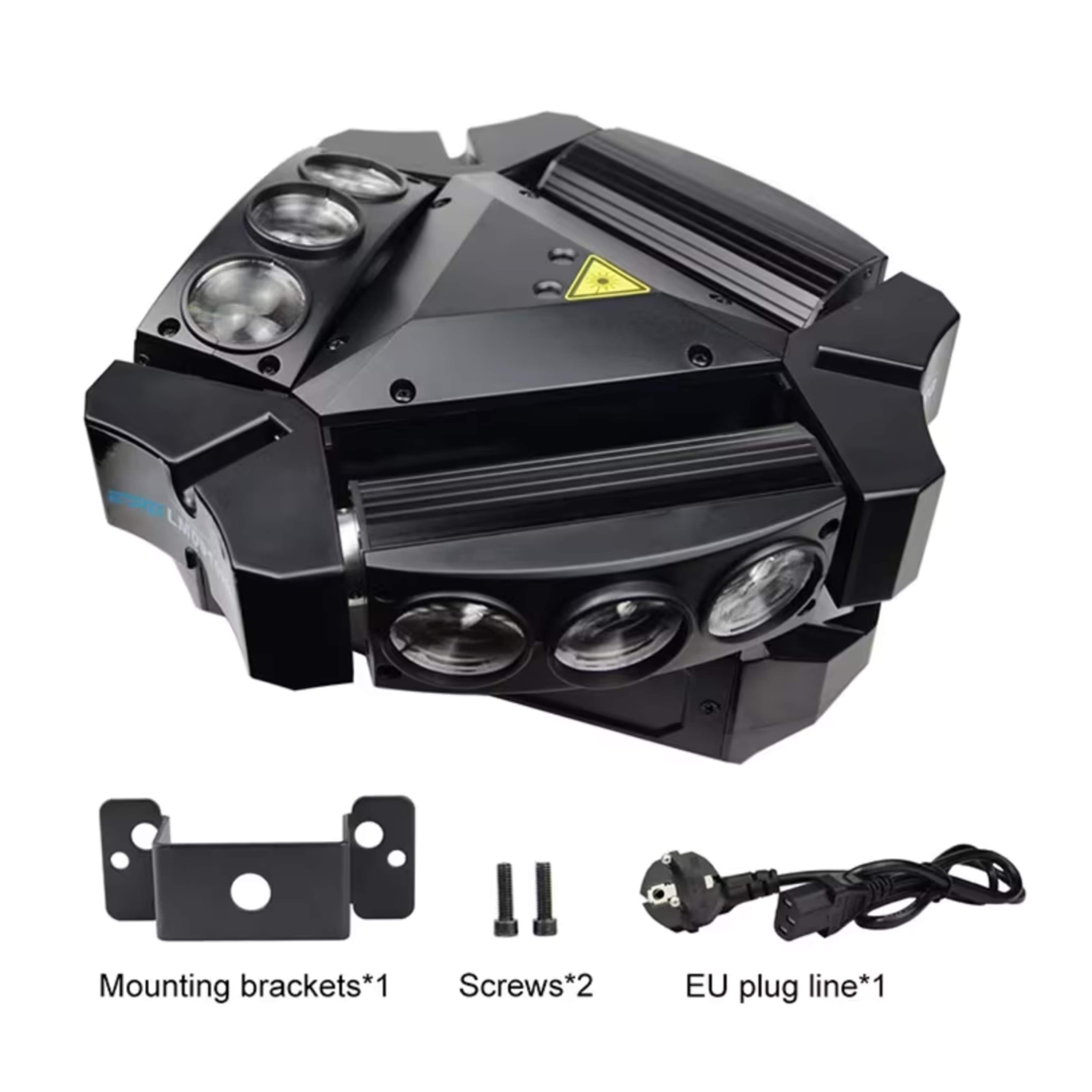 Afrilights S-520 Spider Light with Laser AFRILIGHTS Grid sweeps, Laser animations, RGBW color blending Red and Green Multi-Pattern Laser Module main view audio equipment Kenya
