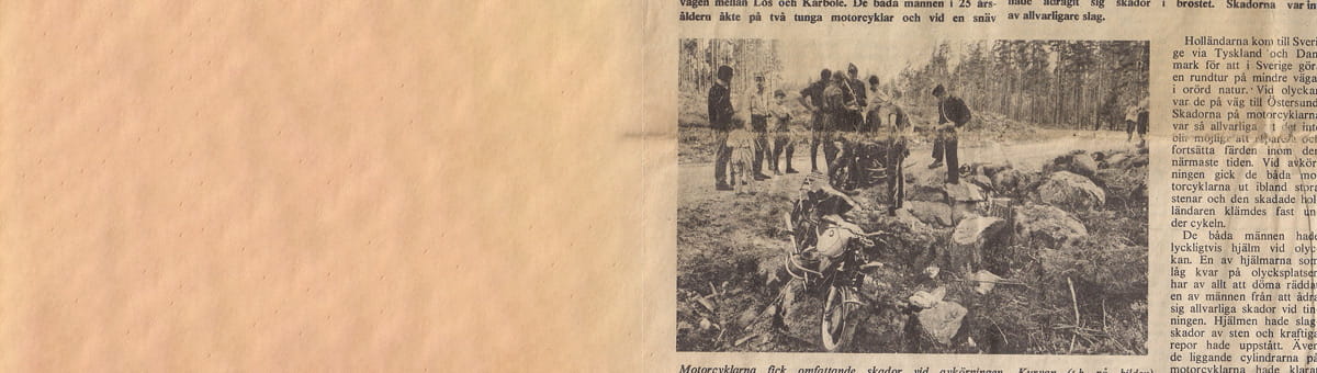 Krantenkop Zweedse krant uit 1970 over een motor ongeluk