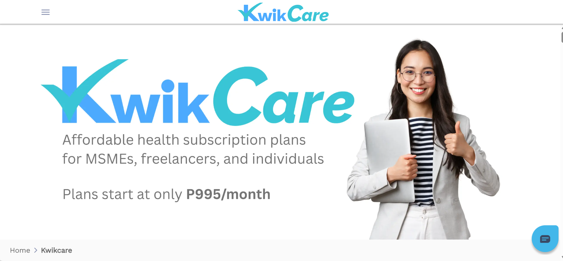 KwikCare website preview for Filipino health protection and HMO plans