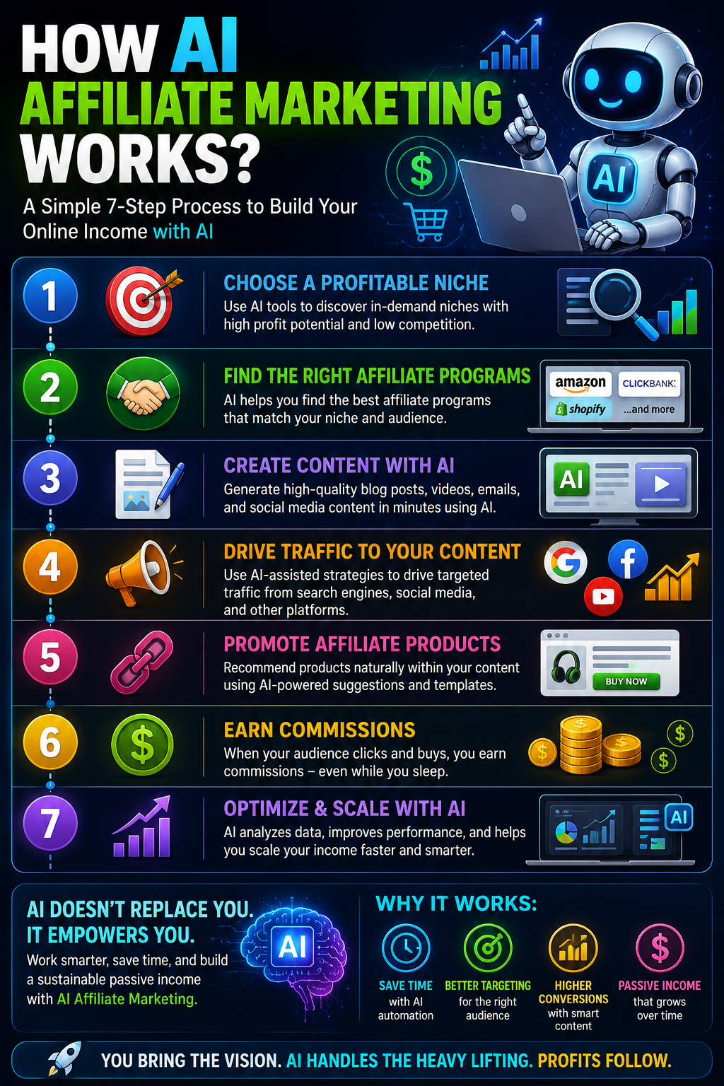 How AI Affiliate Marketing Works Infographic