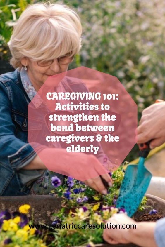 Elderly tending to her plants with her caregiver