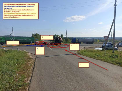 Хлебоуборочный комбайн «собрал урожай» в виде двух автомобилей