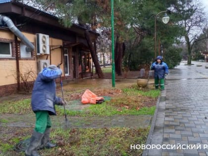 С улиц Новороссийска убирают осеннюю листву и покрышки