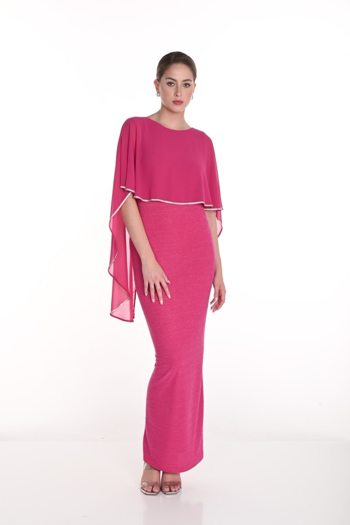 Mavelia — robe longue droite décolleté rond boléro strass fendue