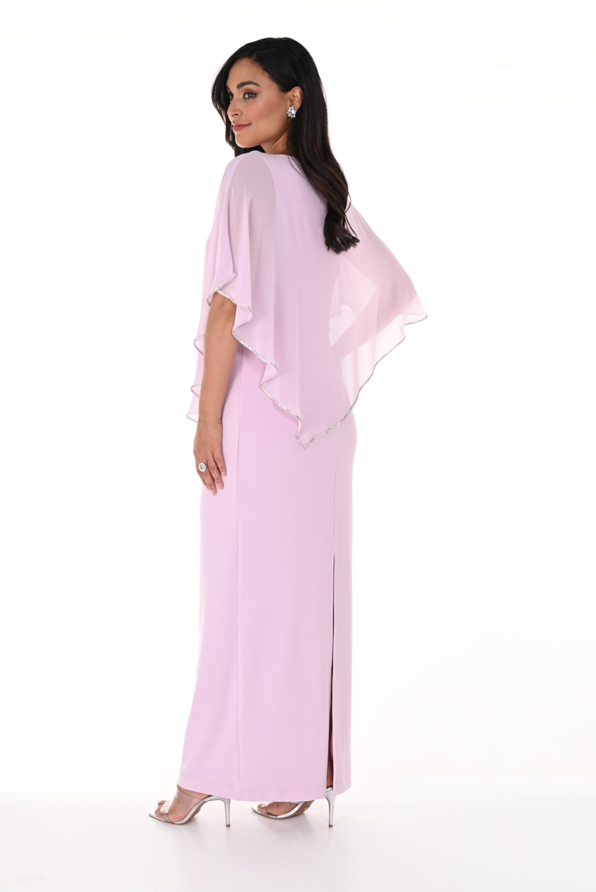 Frédérique — robe longue droite cape boléro asymétrique strass
