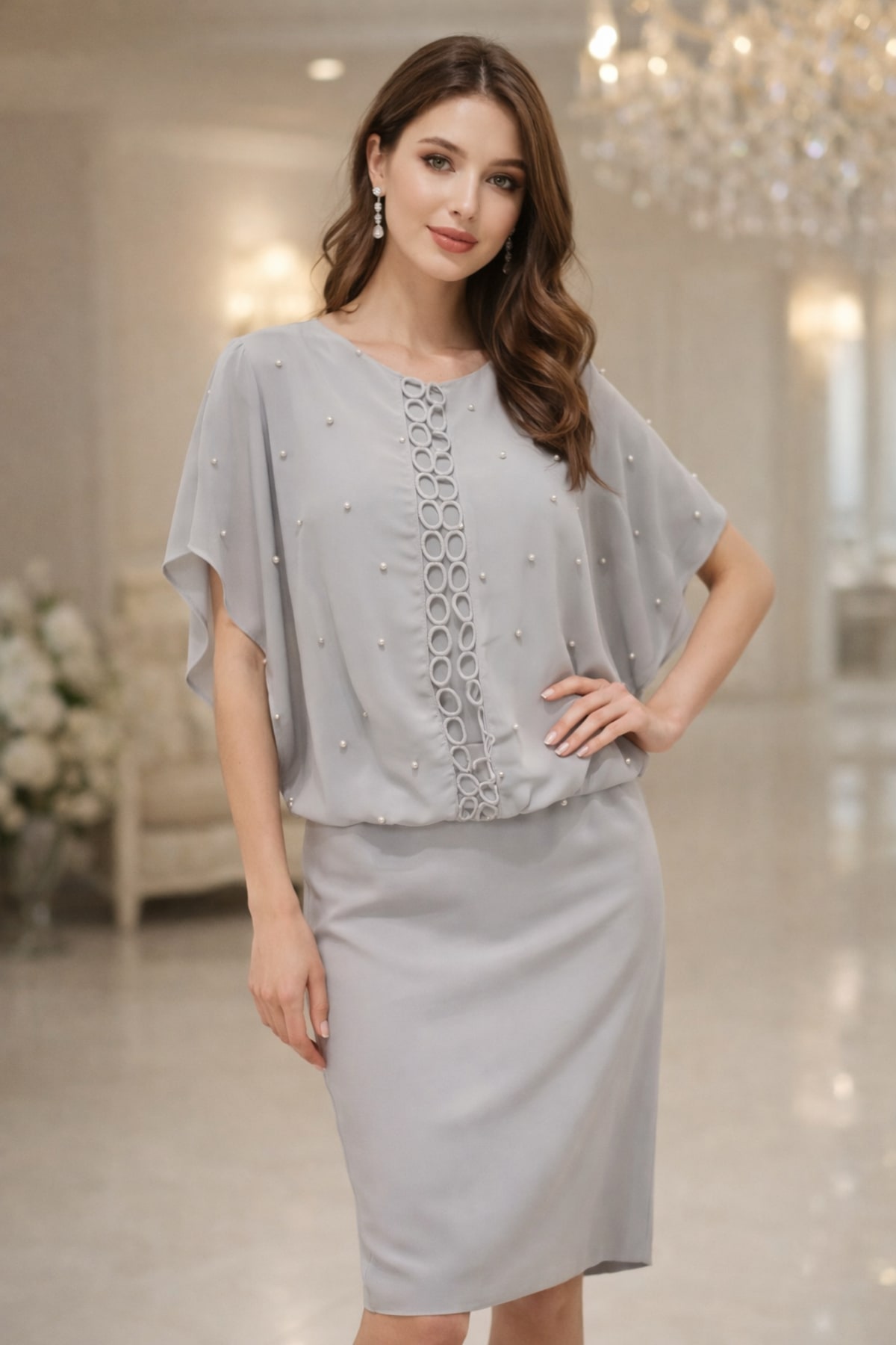 Elyn — robe élégante voile léger perles ajouré anneaux