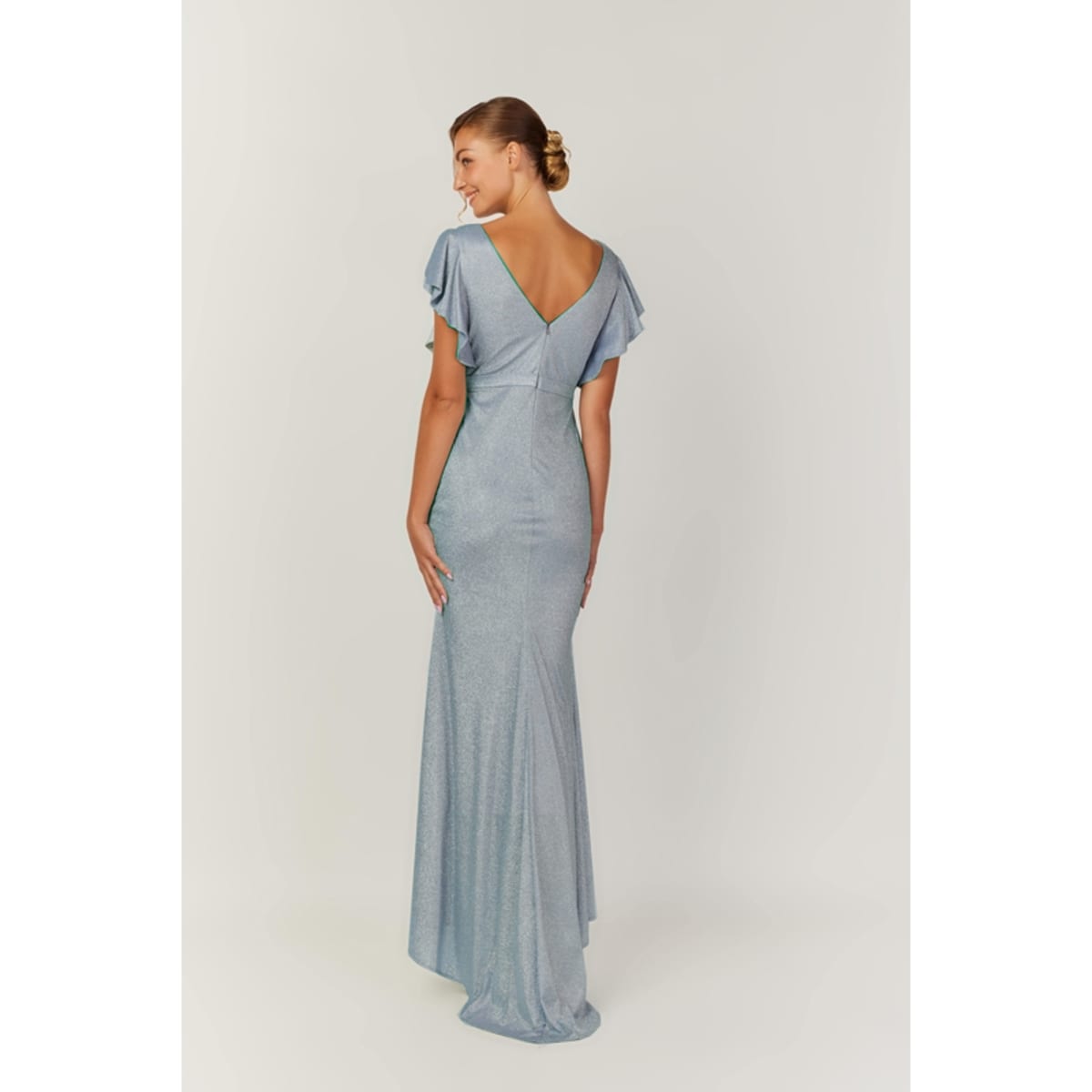 Ashley — robe longue droite décolleté V croisé manches papillon