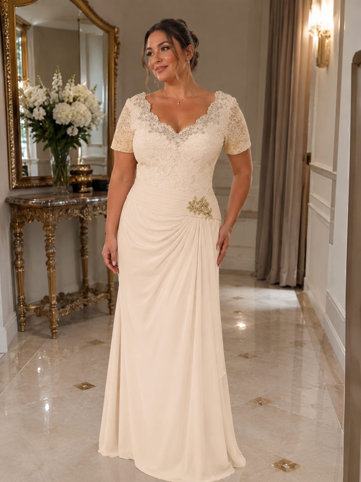 Callie — robe longue dentelle et strass jupe mousseline