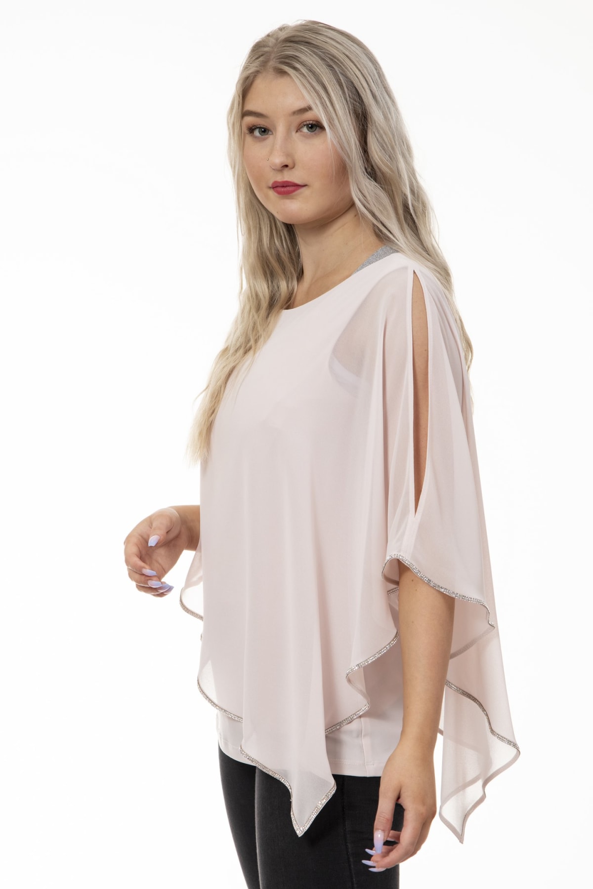 Top Donatienne boléro fluide mousseline bordé de strass argent