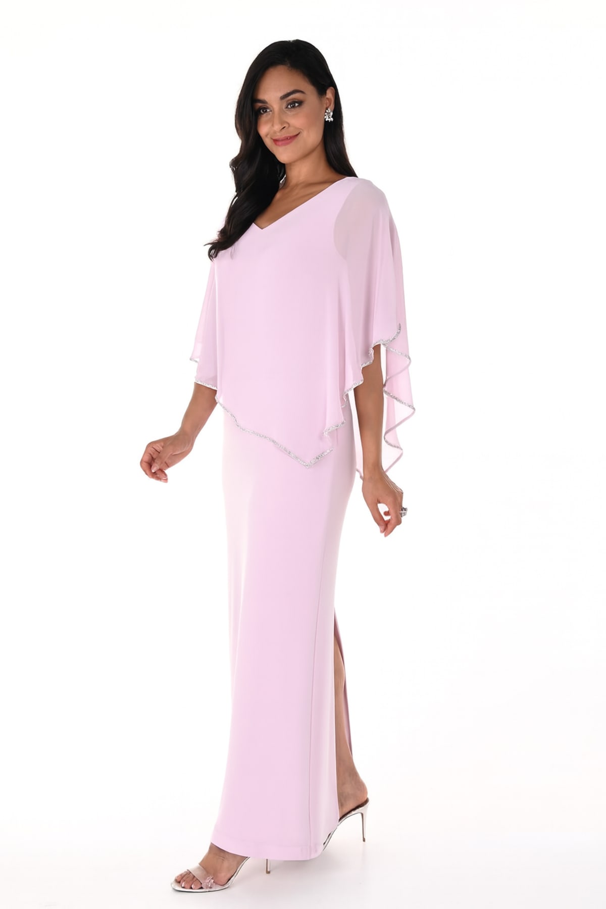 Frédérique — robe longue droite cape boléro asymétrique strass