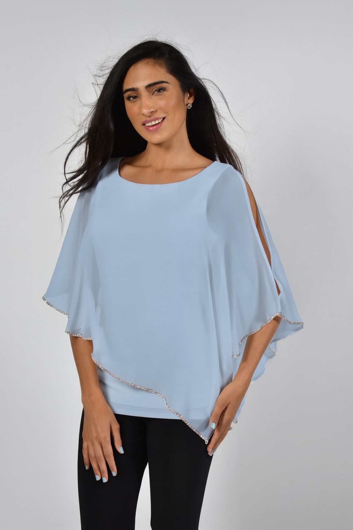 Top Donatienne boléro fluide mousseline bordé de strass argent