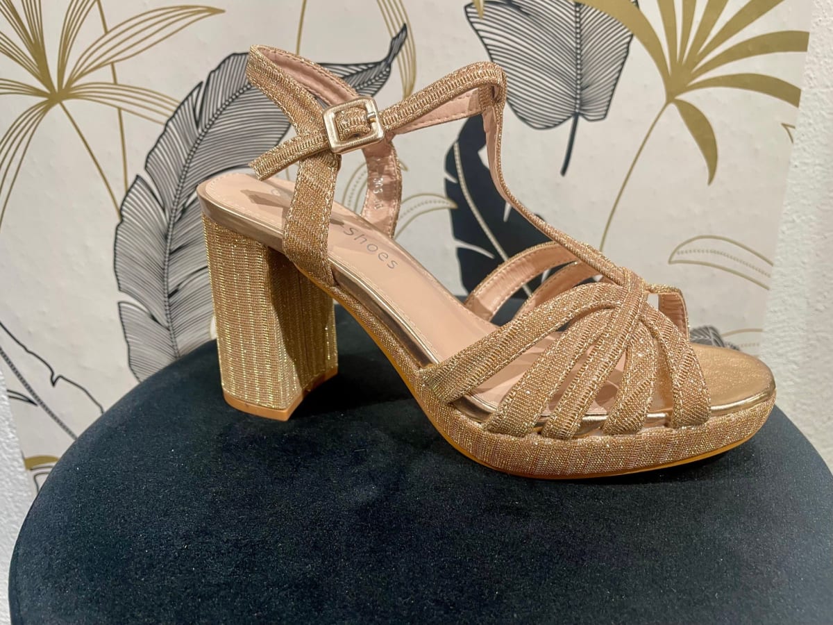 Rowena — sandale bride talon carré 8 cm plateforme 2 cm irisée pailletée