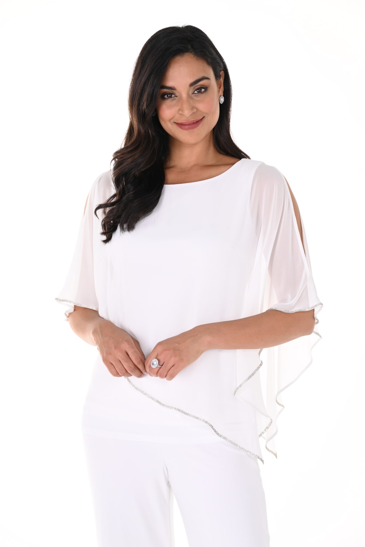 Top Donatienne boléro fluide mousseline bordé de strass argent