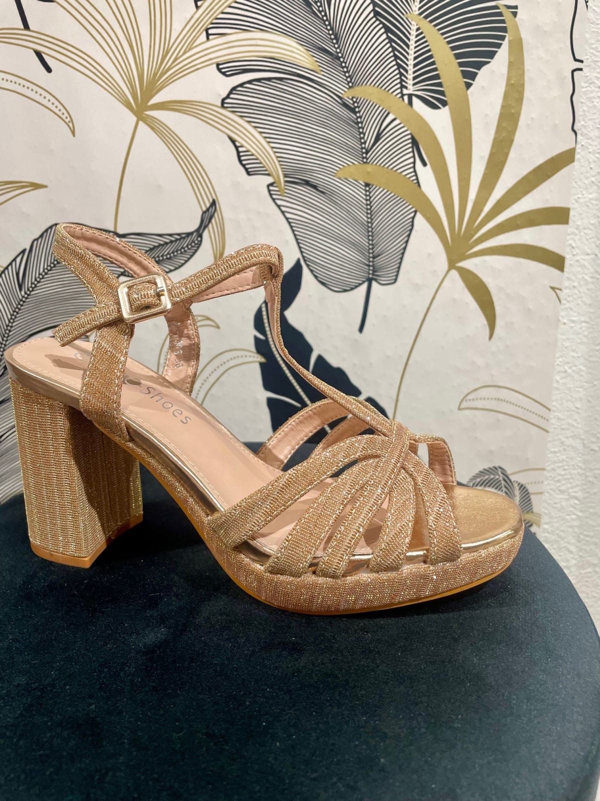 Rowena — sandale bride talon carré 8 cm plateforme 2 cm irisée pailletée