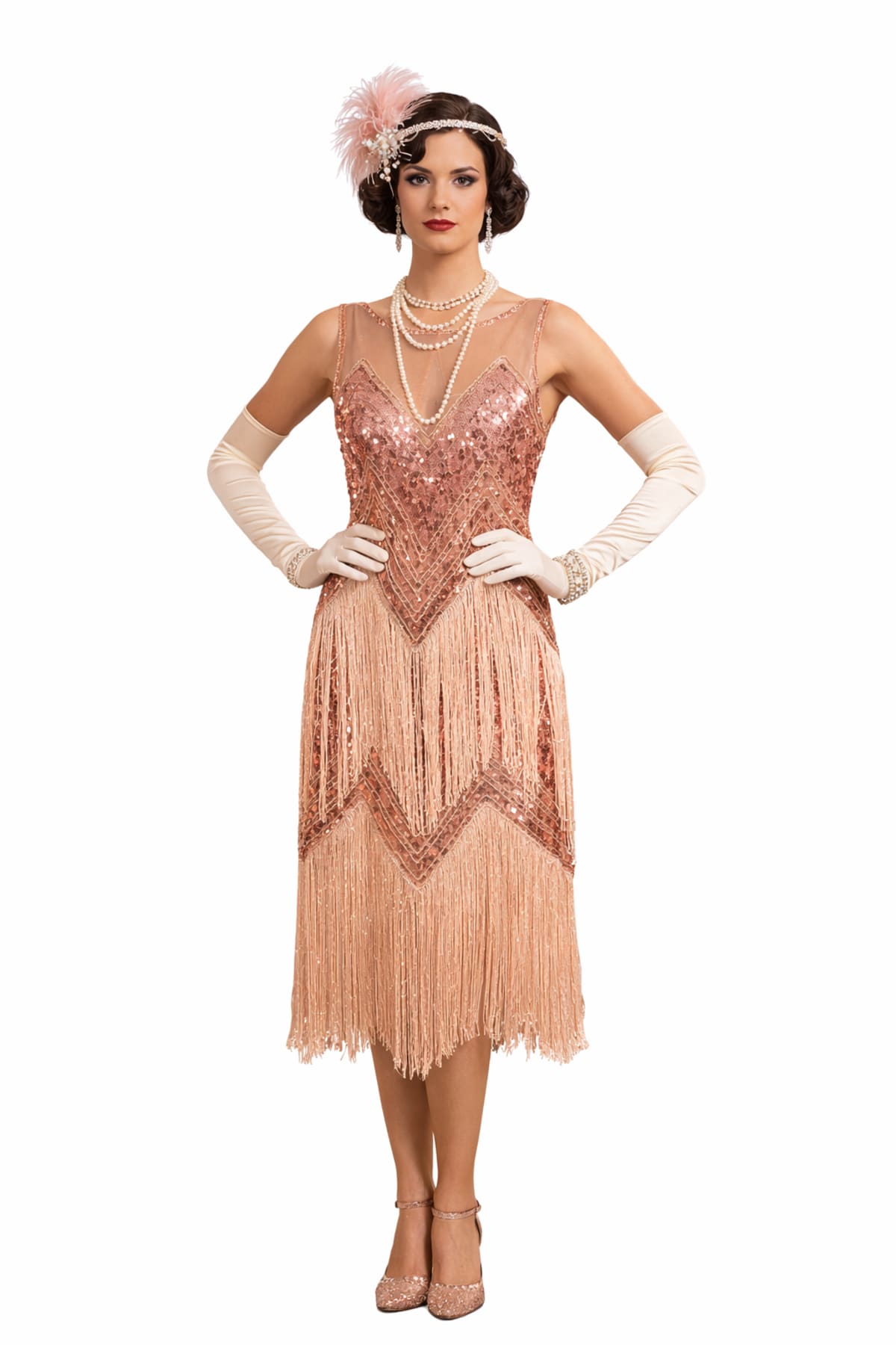 Suzanne — robe mi-longue tulle sequins franges décolleté transparent
