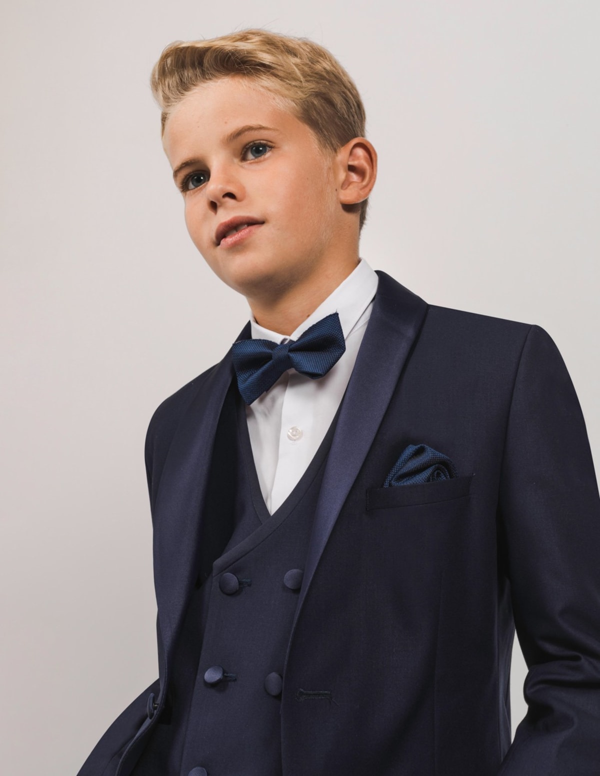 Veste Loic col châle satin bleu marine