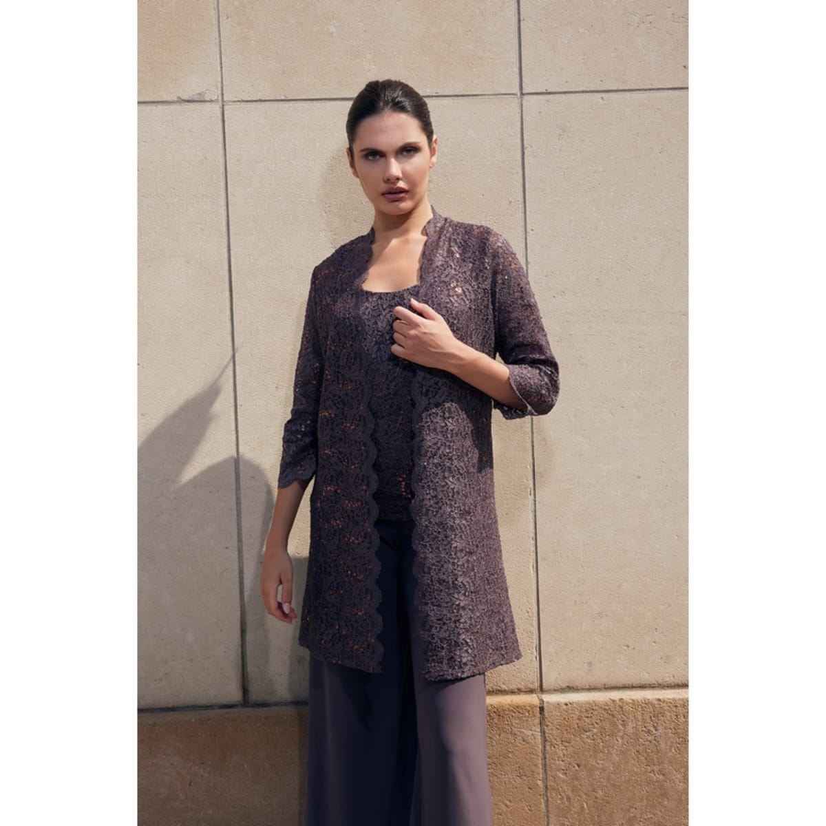 Pandore : veste et top veste dentelle manches 3/4 top sans manches