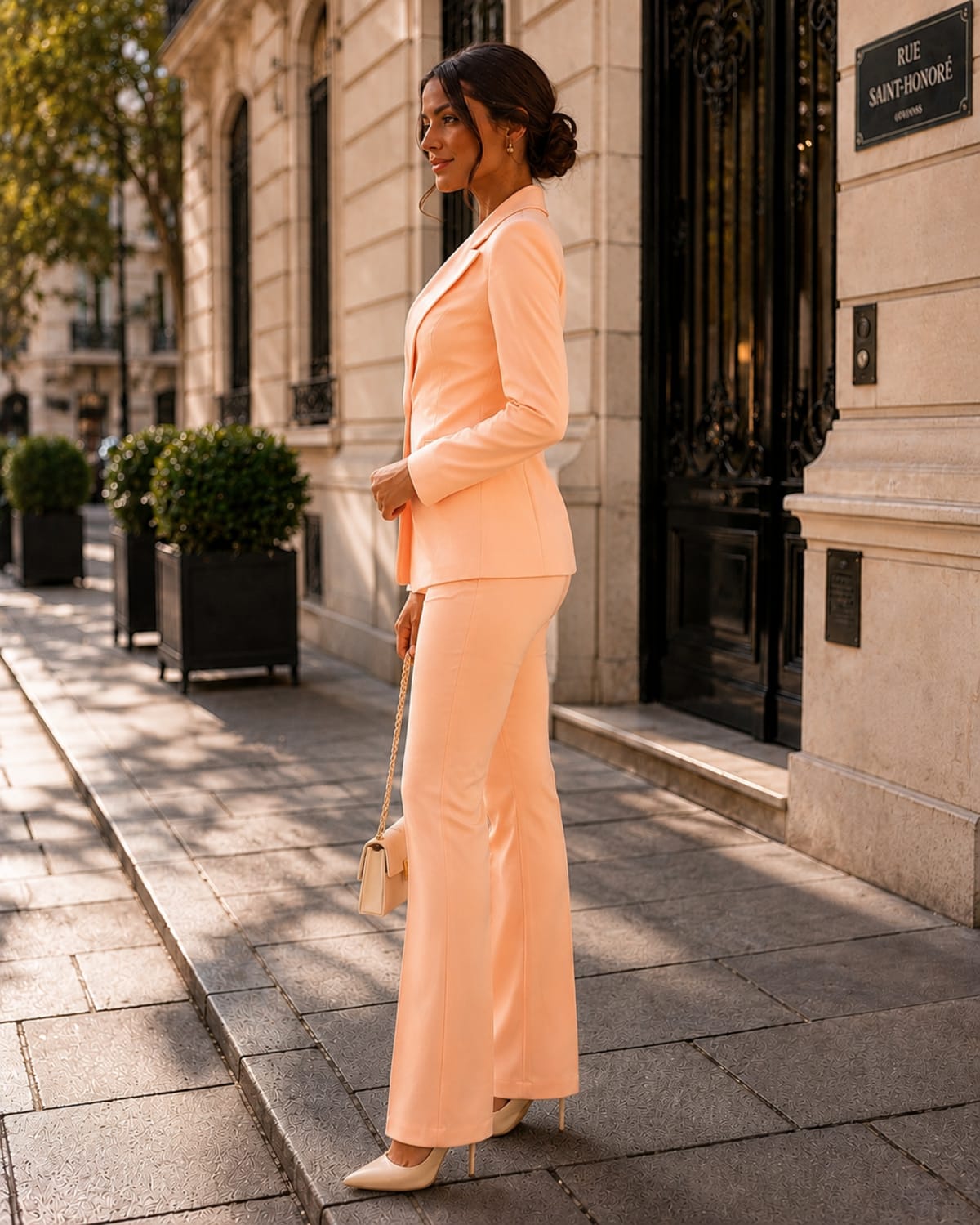 Veste Gabby - col tailleur 1 bouton couleur pêche