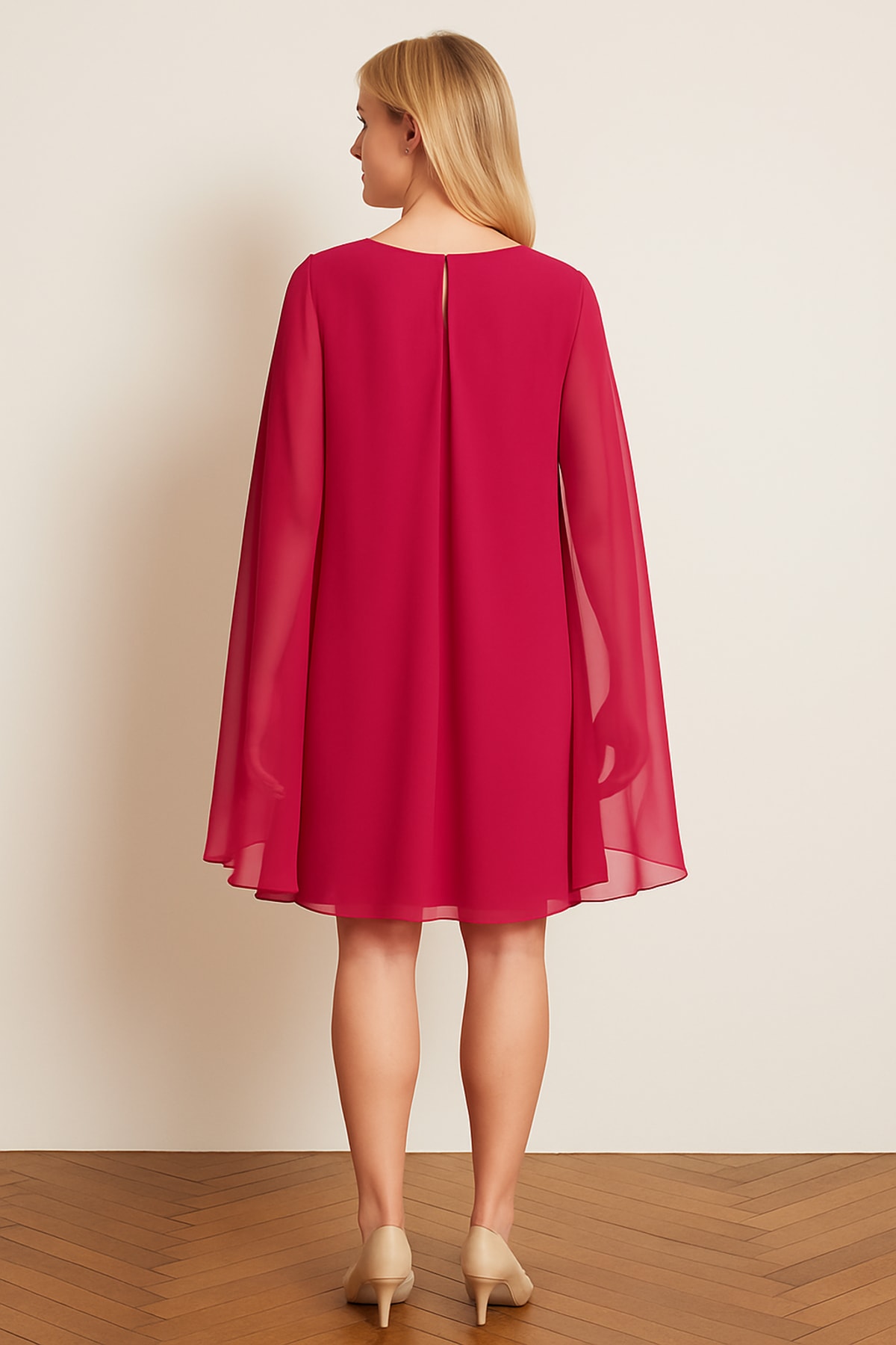 Julianna — robe cape mousseline fluide col sequins