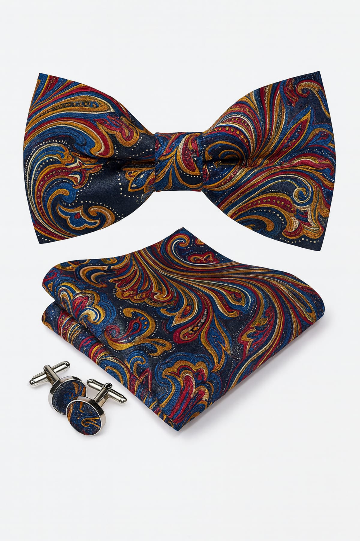 Noeud + pochette + boutons manchette