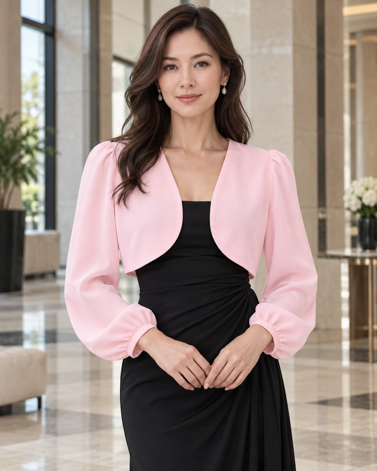 Michelina— boléro court mousseline manches longues doublé satin