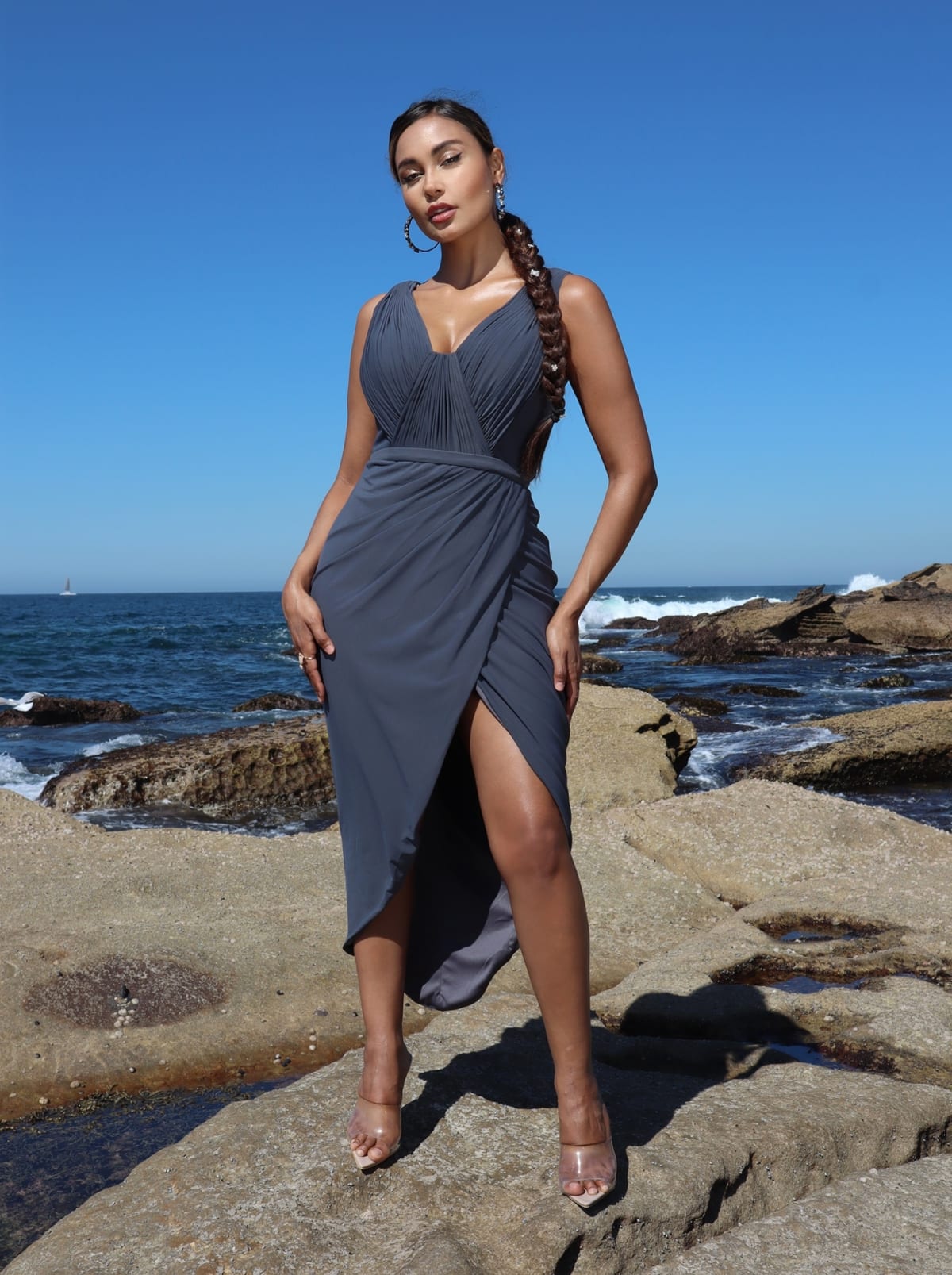Naïs robe longueur 3/4 mesh souple décolleté V plissés jupe cache cœur