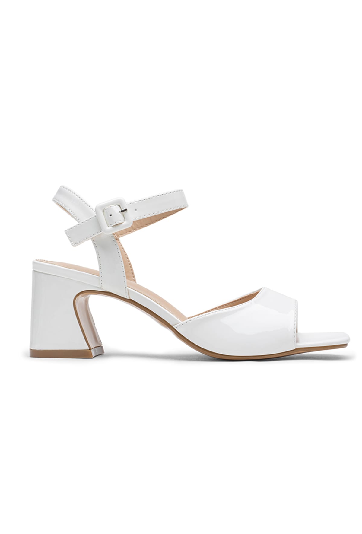 Rita — sandales blanches vernies talon 5 cm bride fine cheville