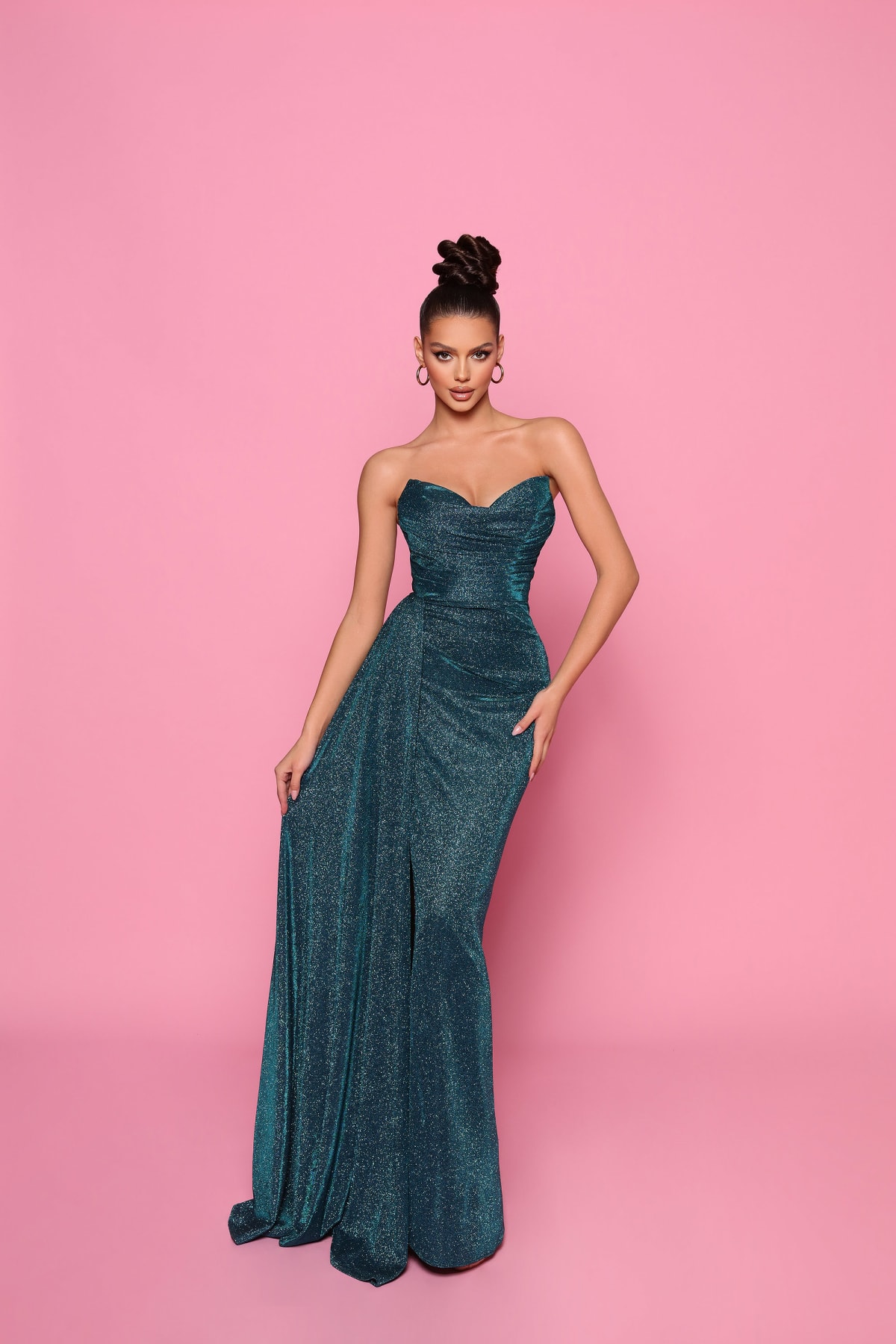 Stella — robe bustier forme fourreau drapé scintillante