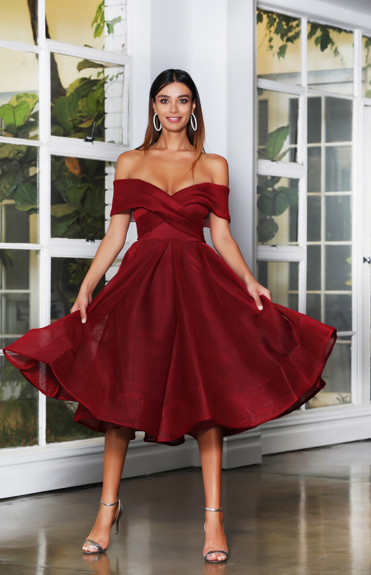 Jade — robe courte rétro tulle nid d'abeille bustier drapé