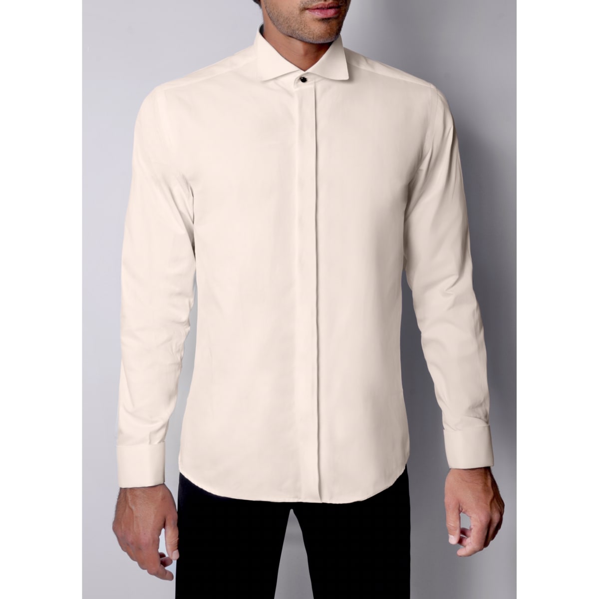 Chemise col cassé ivoire tailor fit poignet mousquetaire