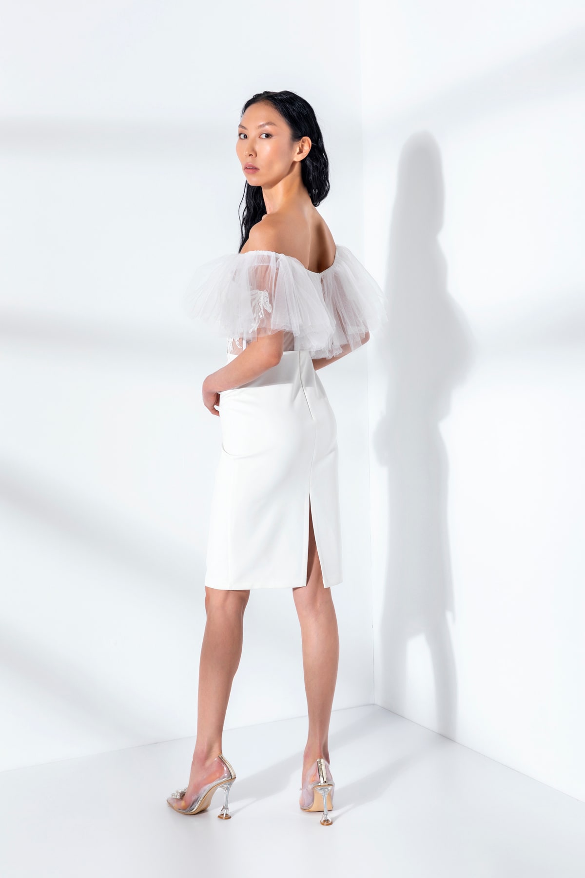 Kylie — robe bustier dentelle tulle perles volants